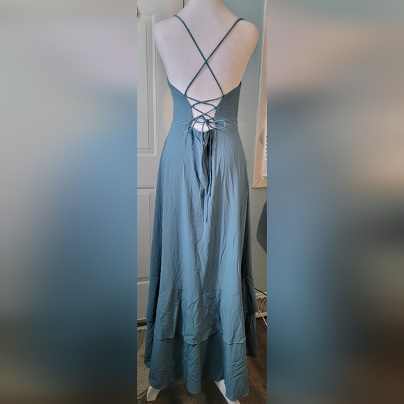 HALARA Breezeful Lace Up Ruffle Hem Maxi Dress Women's S Stone Blue Sleevless - Picture 5 of 12